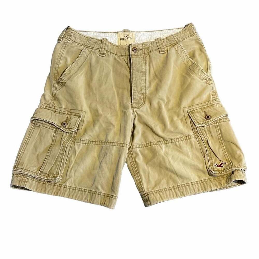Y2K Hollister Cargo Shorts Size 36 Khaki Tan Utility Pockets